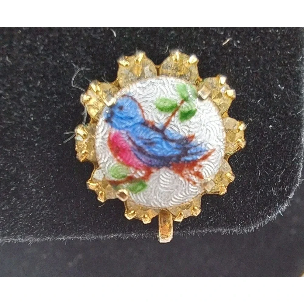 Vintage Mid-Century Bluebird  Guilloche Screw Back Earrings